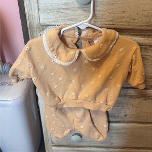 Petit Lem Adorable Yellow Baby Outfit with Lace Collar